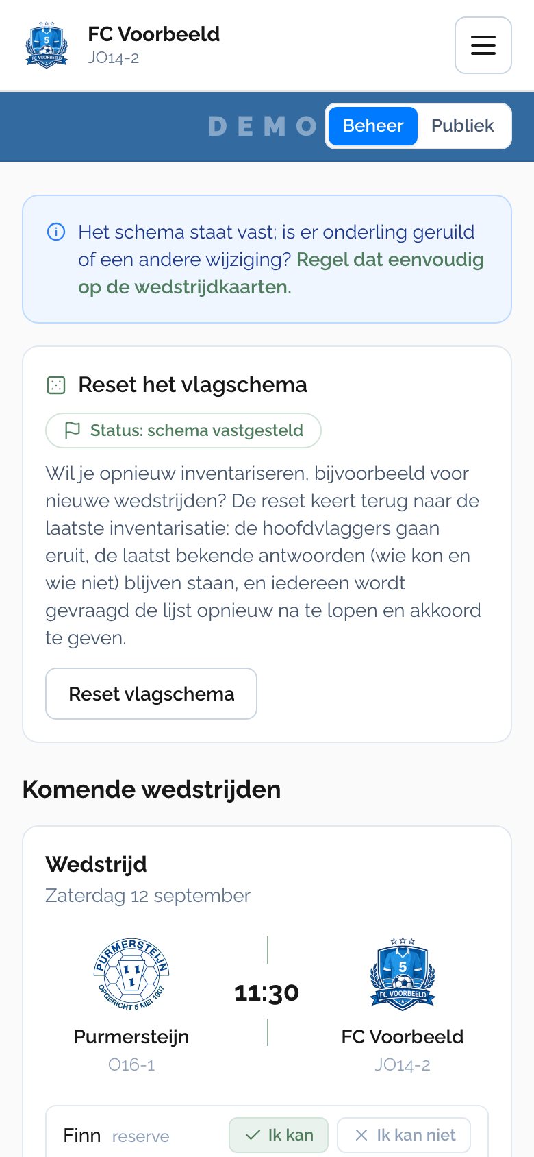 Beheer van het vlagschema in TeamTaak: inventarisatie, status per ouder en de knop om het schema te maken